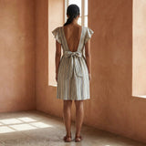 Pastel Stripes Handspun Cotton Open-Back Fit and Flare Knee Length Dress