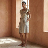 Pastel Stripes Handspun Cotton Open-Back Fit and Flare Knee Length Dress
