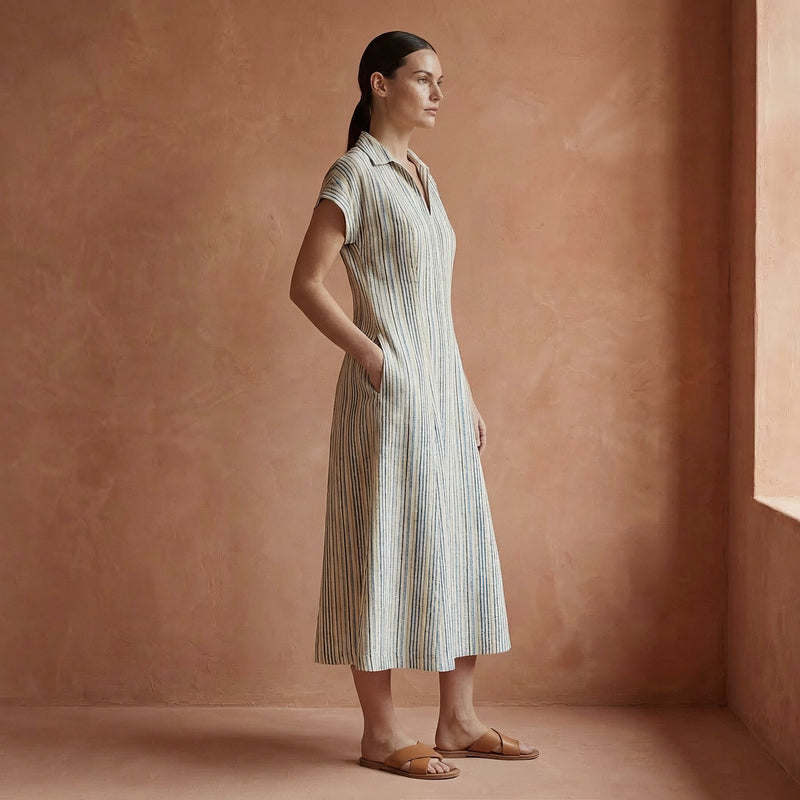 white christmas dresses Pastel Mul Cotton Midi Dress with Multicolor Motifs & Checked Overlay main image 1