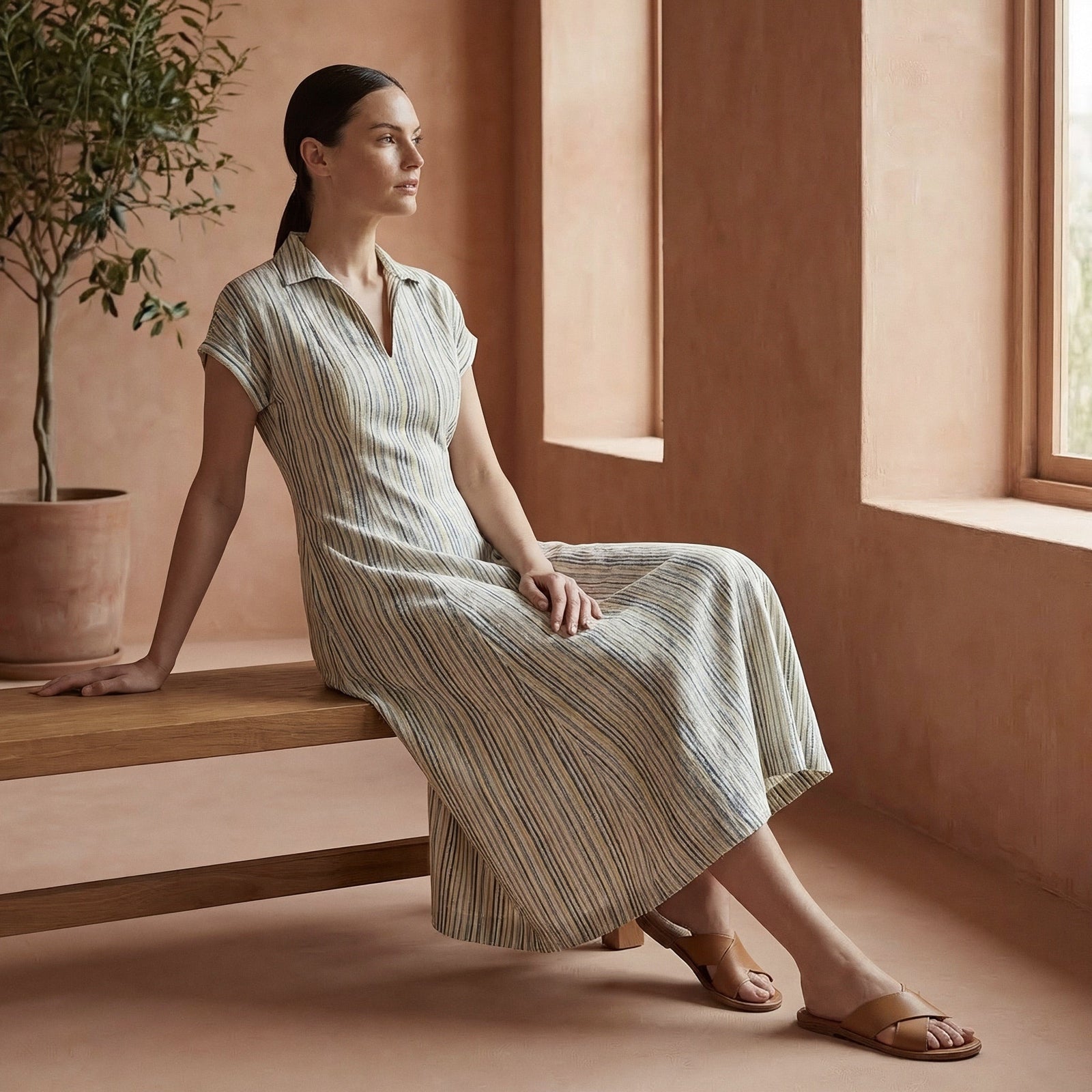 Buy Pastel Stripes Handspun Cotton Paneled A-Line Midi Dress Online at SeamsFriendly Buy Pastel Stripes Handspun Cotton Paneled A-Line Midi Dress Online at SeamsFriendly
