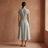Pastel Stripes Handspun Cotton Paneled A-Line Midi Dress