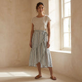 Pastel Stripes Handspun Cotton Ruffle Midi Wrap Skirt