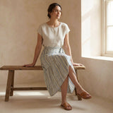 Pastel Stripes Handspun Cotton Ruffle Midi Wrap Skirt