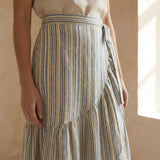 Pastel Stripes Handspun Cotton Ruffle Midi Wrap Skirt
