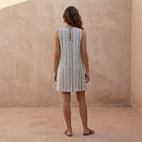 Pastel Stripes Handspun Cotton Sleeveless A-Line Short Shift Dress