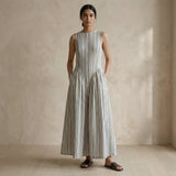 Pastel Stripes Handspun Cotton Sleeveless Paneled Maxi Dress