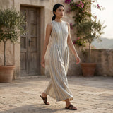 Pastel Stripes Handspun Cotton Sleeveless Paneled Maxi Dress