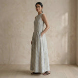 Pastel Stripes Handspun Cotton Sleeveless Paneled Maxi Dress