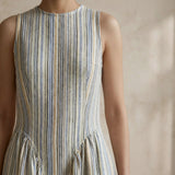 Pastel Stripes Handspun Cotton Sleeveless Paneled Maxi Dress