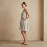 Pastel Stripes Handspun Cotton Tie-Strap Tiered Short Sundress