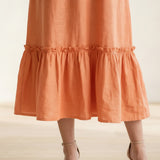 Peach Cotton Flax A-Line V-Neck Sleeveless Maxi Tier Dress