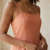 Peach Cotton Flax Ankle Length Flared Sundress