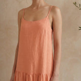 Peach Cotton Flax Drop-Waist Camisole Maxi Tier Dress