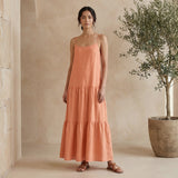 Peach Cotton Flax Drop-Waist Camisole Maxi Tier Dress