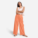 Front View of a Model wearing Peach Cotton Flax Wide Legged Straight Pant