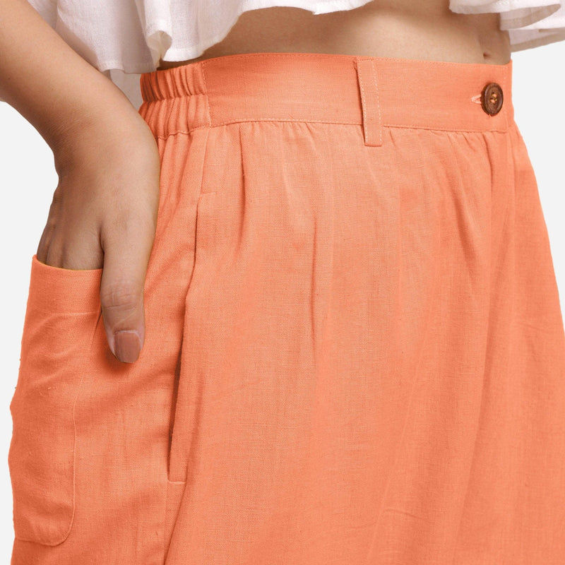 Right Detail of a Model wearing Peach Cotton Flax Wide Legged Straight Pant