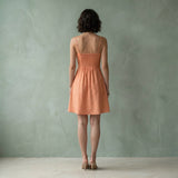 Peach Cotton Flax Fit and Flare Short Dress