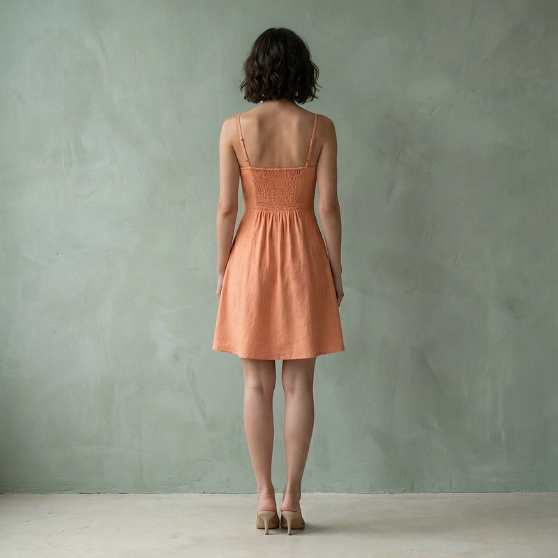 Peach Cotton Flax Fit and Flare Short Dress 48" / Petite (5'1" and below) Peach Cotton Flax Fit and Flare Short Dress 48" / Petite (5'1" and below)