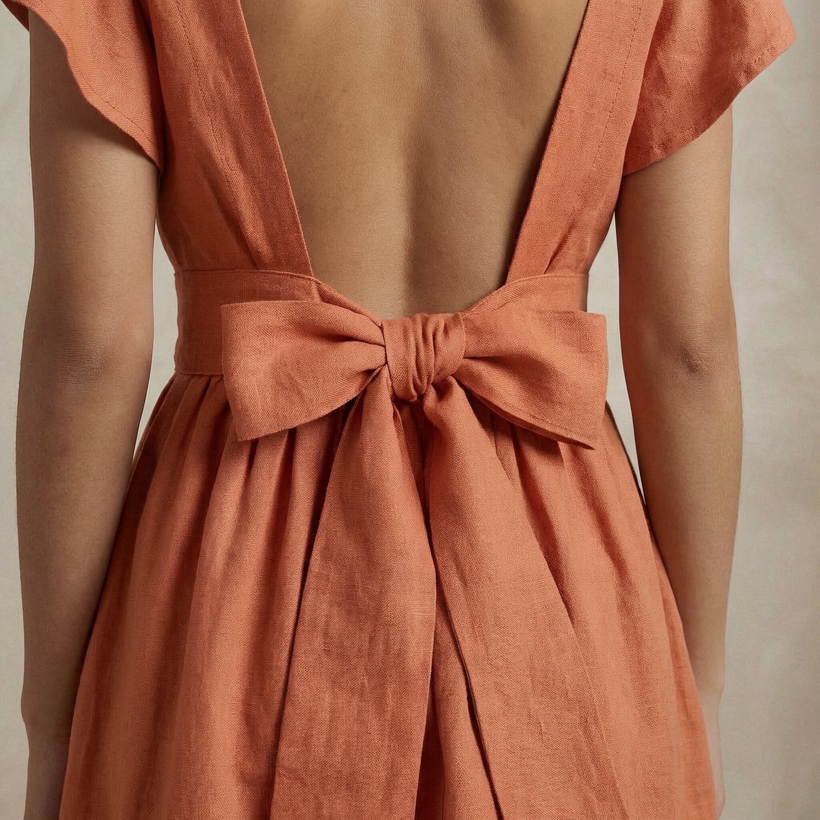 Buy Peach Cotton Flax Open-Back Fit and Flare Knee Length Dress Online at  SeamsFriendly