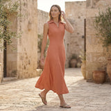 Peach Cotton Flax Paneled Sleeveless Maxi Dress
