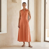 Peach Cotton Flax Paneled Sleeveless Maxi Dress