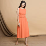 Peach Cotton Flax Sleeveless A-Line Midi Dress