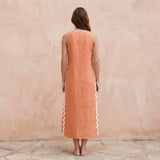 Peach Cotton Flax Wavy Stripe Maxi Shift Dress