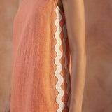 Peach Cotton Flax Wavy Stripe Short Shift Dress