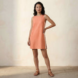 Peach Cotton Flax Wavy Stripe Short Shift Dress