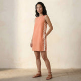 Peach Cotton Flax Wavy Stripe Short Shift Dress