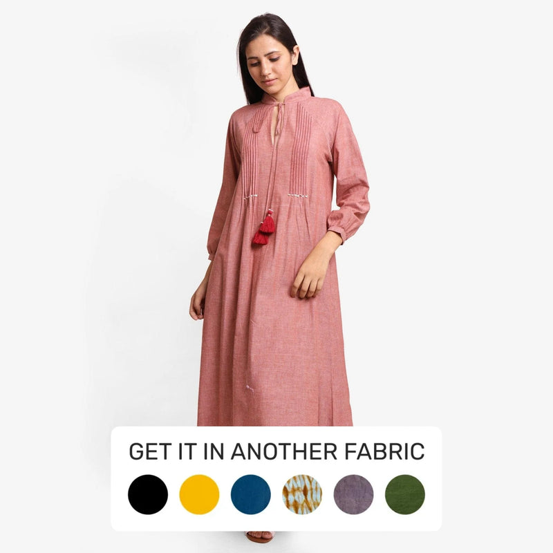 Buy Peach Mangalgiri Cotton Mandarin Collar Maxi Dress Online at SeamsFriendly Buy Peach Mangalgiri Cotton Mandarin Collar Maxi Dress Online at SeamsFriendly