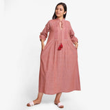 Front View of a Model wearing Peach A-Line Mangalgiri Cotton Dress