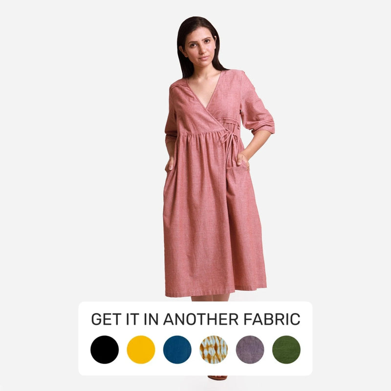 Buy Peach Mangalgiri Cotton Tie Up Midi Wrap Dress Online at SeamsFriendly Buy Peach Mangalgiri Cotton Tie Up Midi Wrap Dress Online at SeamsFriendly