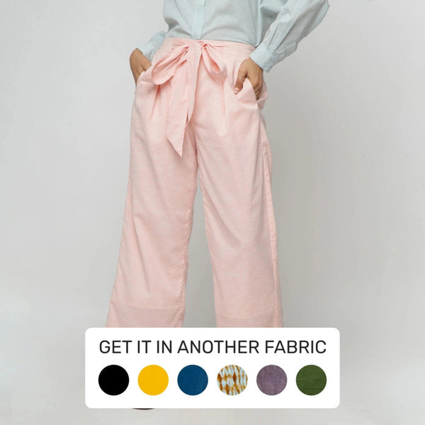 Front View of a Model wearing Peach Mid Rise Cotton Straight Pant