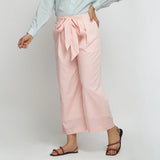 Left View of a Model wearing Peach Mid Rise Cotton Straight Pant