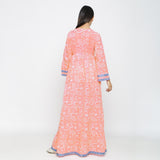 Peach Paisley Block Print Cotton Floor Length Boho Dress