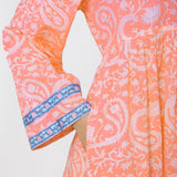 Peach Paisley Block Print Cotton Floor Length Boho Dress