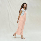 Peach Vegetable Dyed Cotton Midi Dungaree Jumpsuit