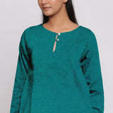 Pine Green 100% Linen Flared Tunic Top