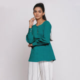 Pine Green 100% Linen Flared Tunic Top