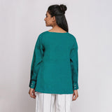 Pine Green 100% Linen Flared Tunic Top