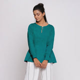 Pine Green 100% Linen Flared Tunic Top