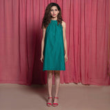 Pine Green Cotton Chanderi Short Tent Dress