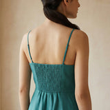 Pine Green Cotton Linen Ankle Length Flared Sundress