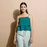 Pine Green Cotton Linen Camisole Crop Top