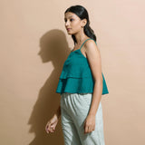 Pine Green Cotton Linen Camisole Crop Top