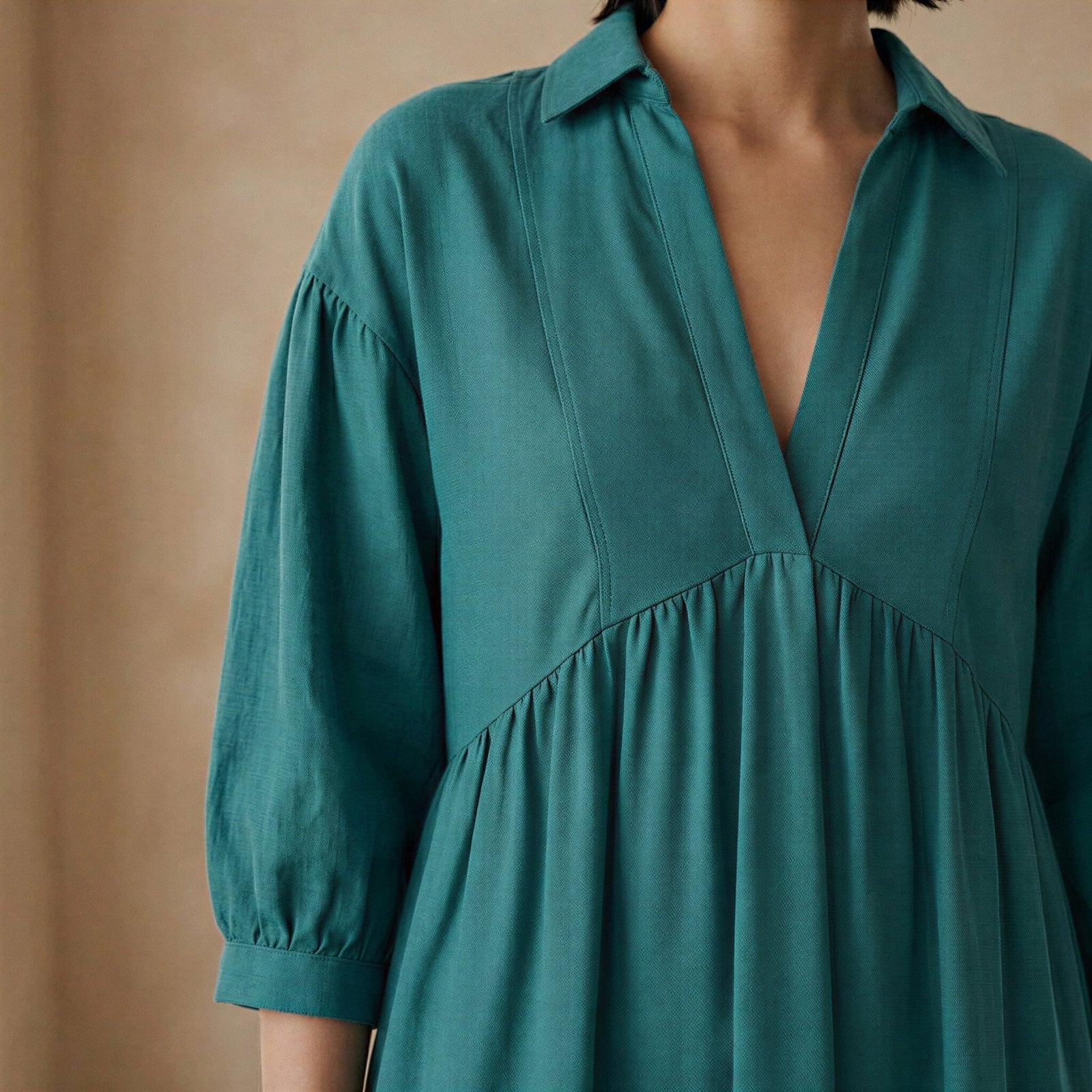 Buy Pine Green Cotton Linen Deep-V Maxi Tier Dress Online at SeamsFriendly