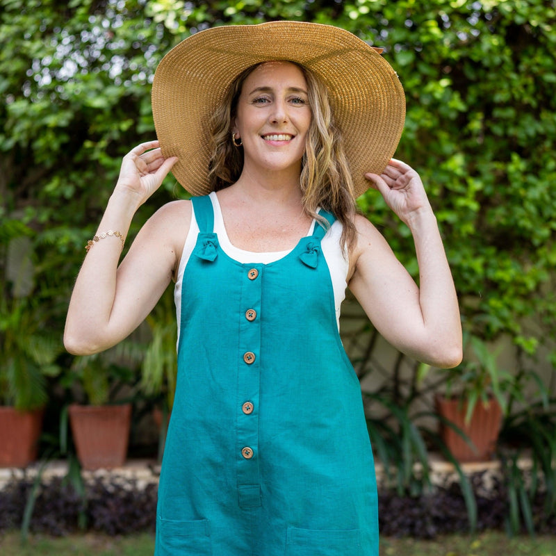 Pine Green Cotton Linen Dungaree Playsuit