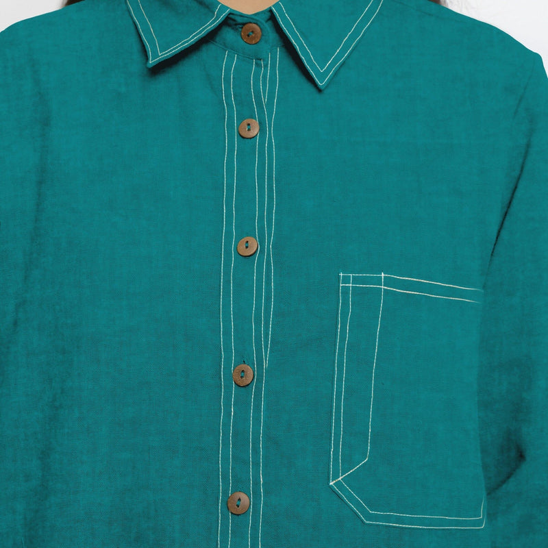 Pine Green Cotton Linen Full Sleeve Button-Down Shirt