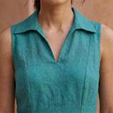 Pine Green Cotton Linen Paneled Sleeveless Maxi Dress